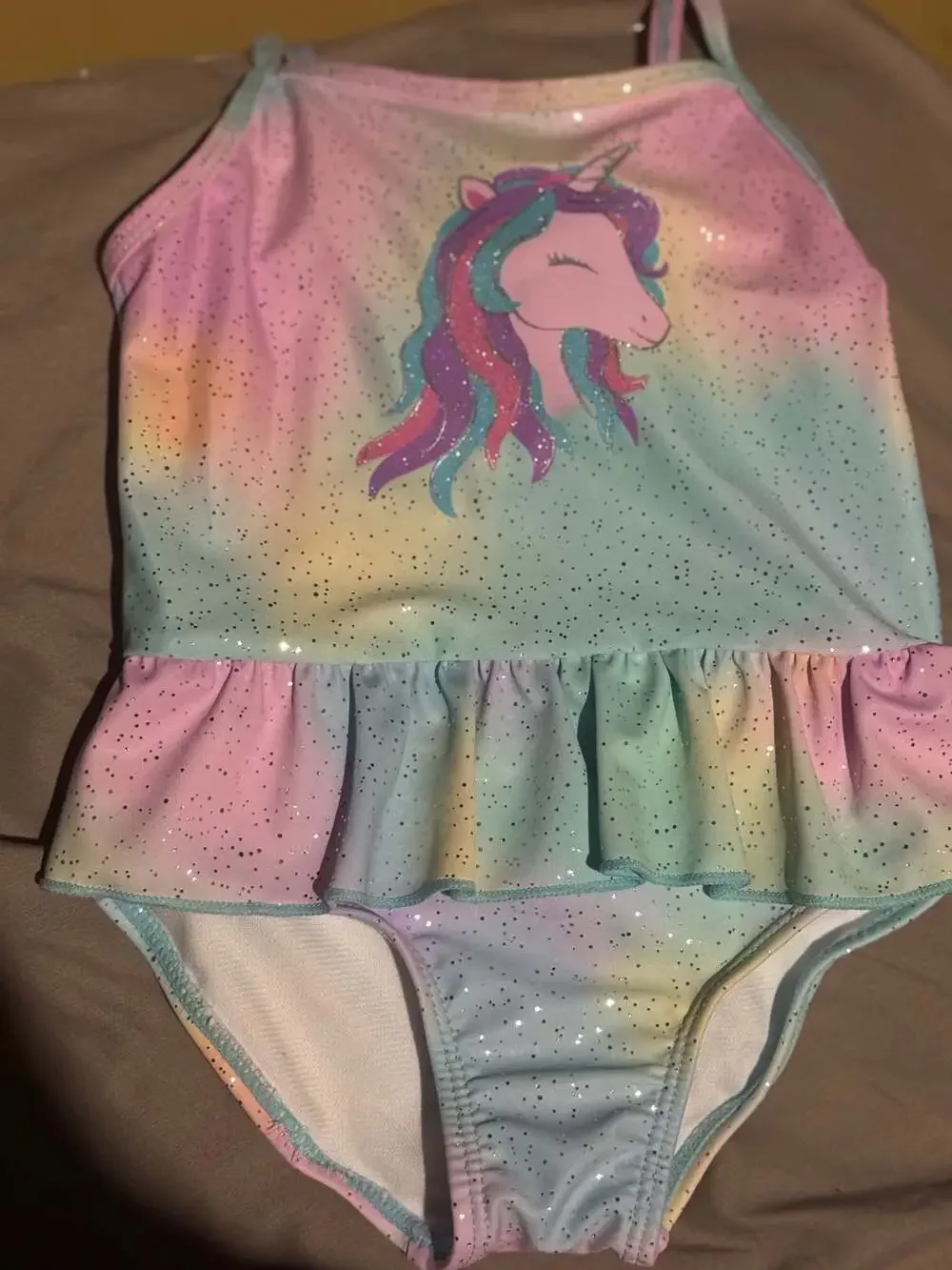 Unicorn Glitter Pastel Rainbow Peplum One-Piece Swimsuit for Girls